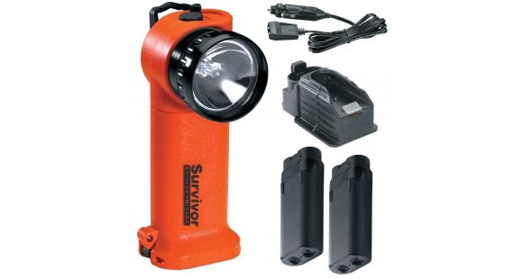 Image of Streamlight Survivor Division 2 Flashlight, Orange - with 12V DC Car Charger, PiggyBack Fast Charge base, 2 batteries