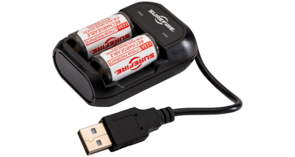 Image of SureFire 123A Lithium Iron Phosphate Rechargeable 2 Batteries w/Charger, SFLFP123-KIT