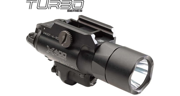 Image of SureFire X400T Turbo Series High-Candela LED Weaponlight, 123A Lithium, Red Laser, 600 Lumens, Black, X400T-A-RD