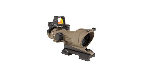 Image of Trijicon 4x32 ACOG ECOS, Center Illuminated Amber Crosshair 5.56 Reticle w/ Backup Iron Sights, Quick Release Mount &amp; LED 3.25 MOA Red Dot RMR Type 2, Cerakote FDE, 100555