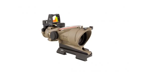 Image of Trijicon 4x32 ACOG ECOS, Dual Illuminated Red Crosshair 5.56 Reticle w/ Backup Iron Sights, Quick Release Mount &amp; LED 3.25 MOA Red Dot RMR Type 2, Cerakote FDE, 100553