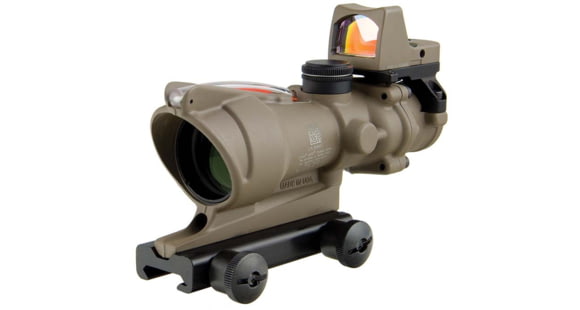 Image of DEMO, Trijicon 4x32 ACOG Rifle Scope, Dual Illuminated Red Chevron .223 Reticle w/ Colt Knob Thumbscrew Mount &amp; LED 3.25 MOA Red Dot RMR Type 2, Cerakote FDE, 100570