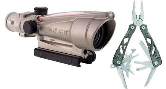 Image of Trijicon ACOG 3.5x35 Nickel Boron Dual Illum. Red Crosshair .223 Ball. Reticle w/ TA51 Mount TA11-D-100204 w/ Gerber Suspension Multi-Plier w/ Open Frame Design 1473