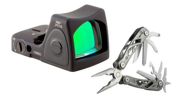 Image of Trijicon ACOG 3.5x35 Scope, Dual Illuminated Green Horseshoe/Dot 5.56mm M249 Ballistic Reticle, 6.5MOA Adjustable RMR Sight &amp; Gerber Suspension Multi-Plier 1471, BOX