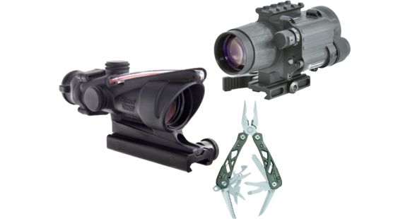 Image of Trijicon ACOG 4x32 Dual Ill Rifle Scope w/Mount, Red Horseshoe .223 Reticle with Armasight Gen 2+ Day/Night Vision Clip-On System and FREE Gerber Suspension Multi-Plier