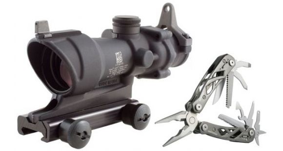 Image of Trijicon ACOG 4x32 Red Dot Scope, Illuminated Amber Crosshair, .308 Ballistic Reticle &amp; Gerber Suspension Multi-Plier 1471, BOX