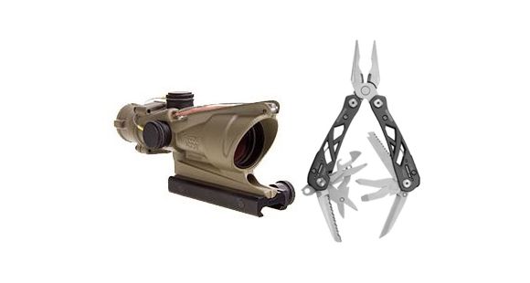 Image of Trijicon ACOG 4x32 Scope with TA51 Mount, CK-FDE, Dual Illum Red Chevron .223 with RMR 100324 w/ FREE Gerber Suspension Multi-Plier 1471