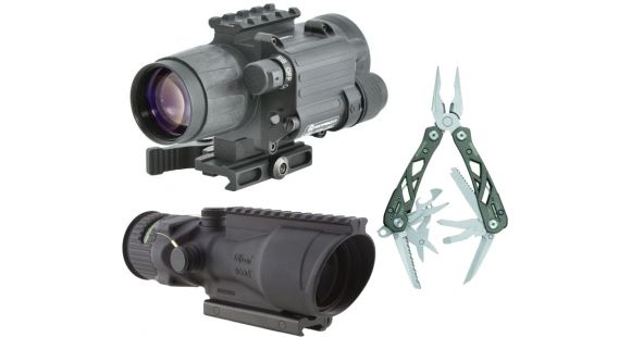 Image of Trijicon ACOG 6x48 Dual Ill Rifle Scope w/Mount, Green Chevron .308 Reticle with Armasight Gen 3 Mini Day/Night Vision Clip-On System and FREE Gerber Suspension Multi-Plier
