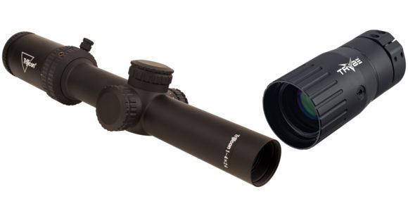 Image of Trijicon Credo CR424 1-4x24mm Rifle Scope, 30 mm Tube, Second Focal Plane, Black, Green MRAD Ranging Reticle, Mil Rad Adjustment, w/ TRYBE Optics Enhancer, CR424-C-2900012-KIT1