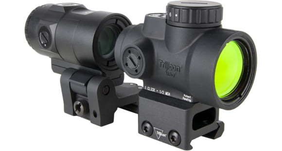 Image of Trijicon MRO SD Patrol 1x25mm Reflex Red Dot Sight, 2.0 MOA Adjustable Red Dot, with Full Co-Witness Quick Release Q-LOC Mount, 3x Magnifier with Quick Release Flip-to-Side Mount, Black, MRO-C-2200368