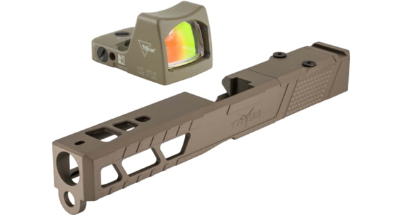 Image of Trijicon RM01 RMR Type 2 LED 3.25 MOA Red Dot Sight, Flat Dark Earth and TRYBE Defense Pistol Slide, Glock 17, Gen 3, RMR Cut, Version 2, FDE Cerakote
