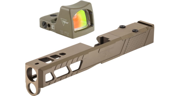 Image of Trijicon RM01 RMR Type 2 LED 3.25 MOA Red Dot Sight, Flat Dark Earth and TRYBE Defense Pistol Slide, Glock 17, Gen 4, RMR Cut, Version 2, FDE Cerakote