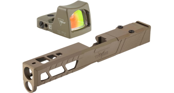 Image of Trijicon RM01 RMR Type 2 LED 3.25 MOA Red Dot Sight, Flat Dark Earth and TRYBE Defense Pistol Slide, Glock 17, Gen 5, RMR Cut, Version 2, FDE Cerakote