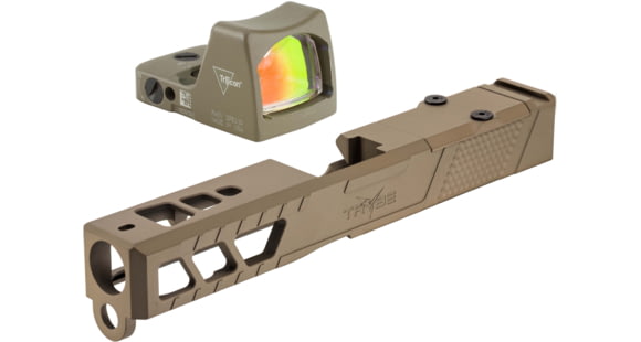 Image of Trijicon RM01 RMR Type 2 LED 3.25 MOA Red Dot Sight, Flat Dark Earth and TRYBE Defense Pistol Slide, Glock 19, Gen 3, RMR Cut, Version 2, FDE Cerakote