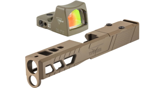 Image of Trijicon RM01 RMR Type 2 LED 3.25 MOA Red Dot Sight, Flat Dark Earth and TRYBE Defense Pistol Slide, Glock 19, Gen 4, RMR Cut, Version 2, FDE Cerakote