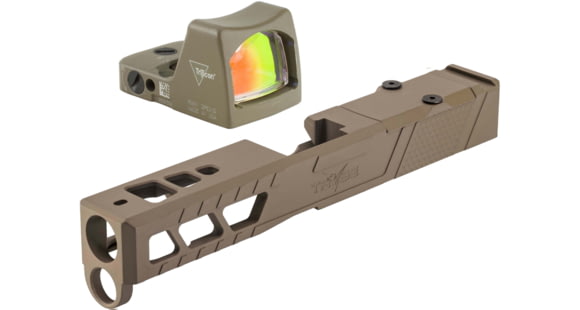 Image of Trijicon RM01 RMR Type 2 LED 3.25 MOA Red Dot Sight, Flat Dark Earth and TRYBE Defense Pistol Slide, Glock 19, Gen 5, RMR Cut, Version 2, FDE Cerakote