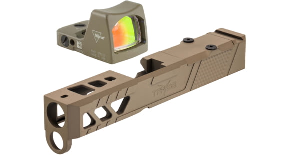 Image of Trijicon RM01 RMR Type 2 LED 3.25 MOA Red Dot Sight, Flat Dark Earth and TRYBE Defense Pistol Slide, Glock 26, Gen 3/4, RMR Cut, Version 2, FDE Cerakote
