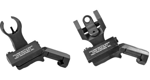 Image of Troy 45 Degree Folding BattleSights HK Front And Round Rear Iron Sights, Offset 2 Screw Sight Set, Special Overrun, Black, SSIG-45S-HRBT-01