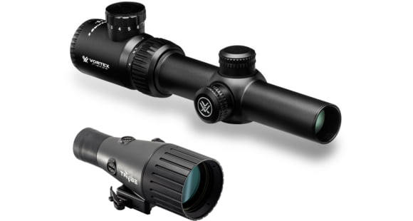 Image of Vortex Crossfire II 1-4x24mm Rifle Scope, 30 mm Tube, SFP, V-Brite Reticle, Anodized Black w/ TRYBE Optics Enhancer Magnification Quadrupler, CF2-31037-KIT2