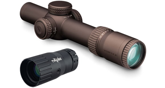 Image of Vortex Razor HD Gen III 1-10x24 mm Rifle Scope, 34 mm Tube, First Focal Plane, Stealth Shadow, Hard Anodized, Red EBR-9 MOA Reticle, MOA Adjustment, w/ TRYBE Optics Enhancer, RZR-11001-KIT1