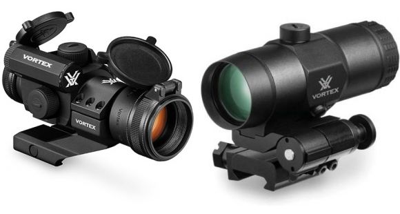 Image of Vortex StrikeFire II 1x30mm 4 MOA Red Dot Sight, Hard Anodized Matte, Black, w/VMX-3T Magnifier with Flip Mount, SF-RG-501-KIT1