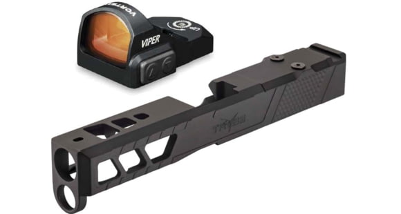 Image of Vortex Viper 1x24mm 6 MOA Red Dot Sight, Black, Viper RedDot and TRYBE Defense Pistol Slide, Glock 19, Gen 4, ViperCut, Version 2, Black Cerakote