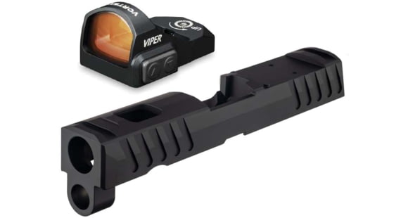 Image of Vortex Viper 1x24mm 6 MOA Red Dot Sight, Black, Viper Red Dot and TRYBE Defense Sig Sauer P320 Pistol Slide, Viper Cut, Black