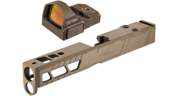 Image of Vortex Viper 1x24mm 6 MOA Red Dot Sight, FDE, Viper Red Dot and TRYBE Defense Pistol Slide, Glock 17, Gen 5, Viper Cut, Version 2, FDE Cerakote