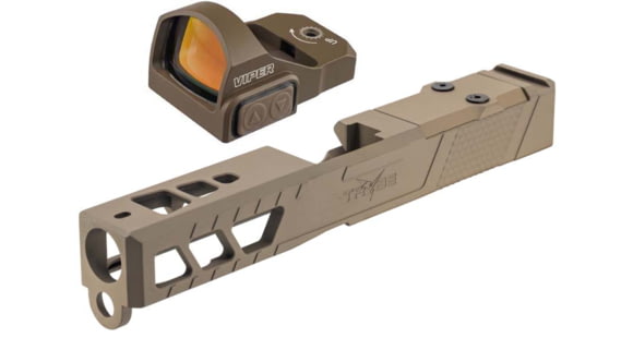 Image of Vortex Viper 1x24mm 6 MOA Red Dot Sight, FDE, Viper Red Dot and TRYBE Defense Pistol Slide, Glock 19, Gen 3, Viper Cut, Version 2, FDE Cerakote