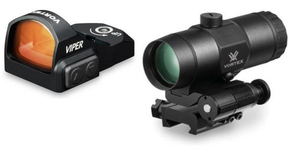 Image of Vortex Viper 1x24mm 6 MOA Red Dot Sight with 3x Magnifier w/ Flip Mount, CR2032 Battery, Black, VRD-6-KIT1