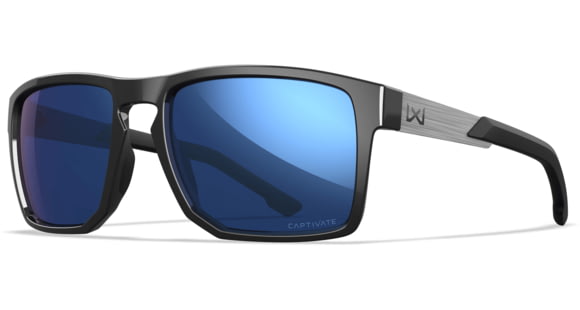 Image of Wiley X Active 6 Apex Captivate Pol Sunglasses, Gloss Black Frame, Blue Lens, AC6APX09