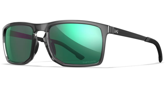 Image of Wiley X Active 6 Axe Captivate Pol Sunglasses, Gloss Crystal Grey, Green Mirror Lens, AC6AXE07