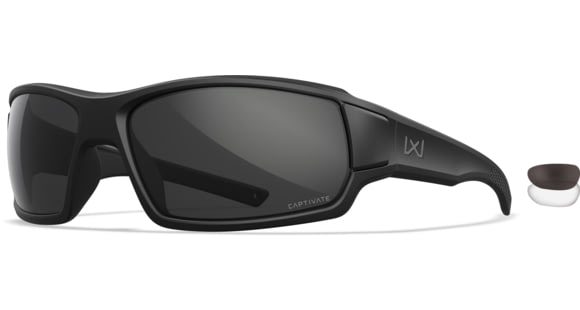 Image of Wiley X Changeable Series Breach 2.5 Sunglasses, Matte Black Frame Gunmetal Logo, Grey Lens, CHBRC02