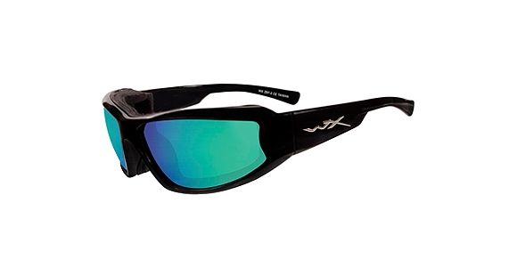 Image of Wiley X Jake Sunglasses - Gloss Black Frame w/ Polarized Emerald Mirror w/ Amber Tint Lens CCJAK06