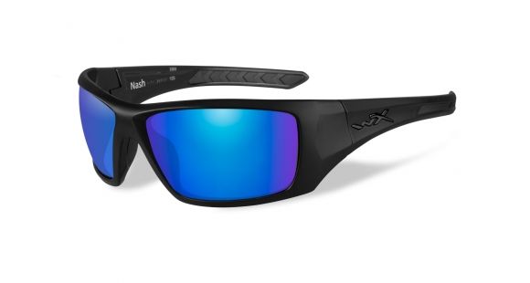 Image of Wiley X Nash Sunglasses, Matte Black Frame/ Polarized Blue Mirror Green, ACNAS09