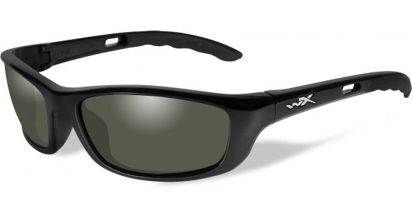 Image of Wiley X P-17 Sunglasses - Polarized Smoke Green Lens / Gloss Black Frame, P-17