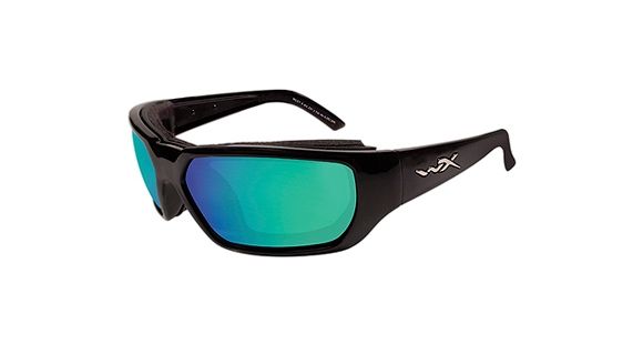 Image of Wiley X Rout Climate Control Sunglasses - Gloss Black Frame w/ Polarized Emerald Mirror Lens w/ Amber Tint CCROU04