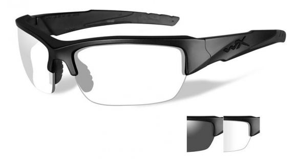 Image of Wiley X WX Valor Sunglasses - 2 Lens Package, 1 Matte Black Frame w/Smoke Grey,Clear Lens, CHVAL07