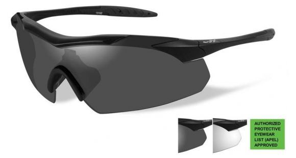 Image of Wiley X Vapor Safety Sunglasses, APEL Approved 2 Lens Package, 1 Matte Black Frame w/Smoke Grey, Clear Lens, CH3501