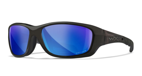 Image of Wiley X WX Gravity Sunglasses, Black Crystal Frame, Captivate Pol Blue Mirror Lenses, CCGRA19