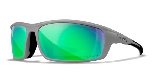 Image of Wiley X WX Grid Sunglasses, Matte Cool Grey Frame, Captivate Pol Green Mirror Lens, CCGRD07