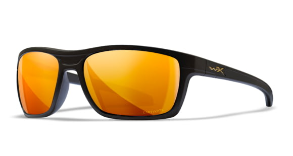 Image of Wiley X WX Kingpin Safety Sunglasses, Matte Black Frame, Captivate Pol Bronze Mirror Lens, ACKNG14