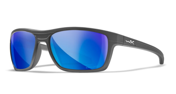 Image of Wiley X WX Kingpin Safety Sunglasses, Matte Graphite Frame, Captivate Pol Blue Mirror Lens, ACKNG19
