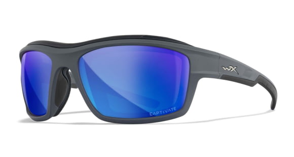 Image of Wiley X WX Ozone Sunglasses, Matte Grey Frame, Captivate Polarized Blue Mirror Lens, CCOZN09