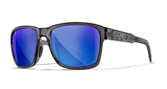 Image of Wiley X WX Trek Sunglasses, Gloss Crystal Dark Grey Frame, Captivate Polarized Blue Mirror Lens, AC6TRK09