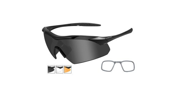 Image of Wiley X Vapor Safety Sunglasses, 3 Lens Package, 1 Matte Black Frame w/Smoke Grey, Clear, Light Rust Lens w/ RX Insert, 3502RX