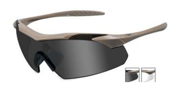 Image of Wiley X Vapor Safety Sunglasses, 2 Lens Package, 1 Tan Frame w/Smoke Grey, Clear Lens, 3511