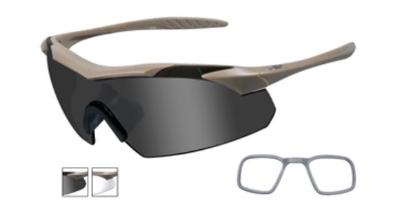 Image of Wiley X Vapor Safety Sunglasses, 2 Lens Package, 1 Tan Frame w/Smoke Grey, Clear Lens, w/ RX Insert, 3511RX