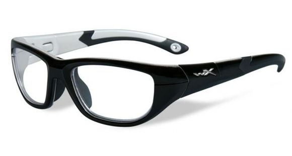 Image of Wiley X Youth Force Victory Sunglasses,Gloss Black/Aluminum Pearl,Clear Lens YFVIC03