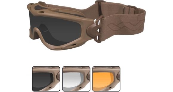Image of Wiley X Spear Goggle - 3 Lens - Smoke Grey,Clear,Light Rust / Tan Frame, SP293T